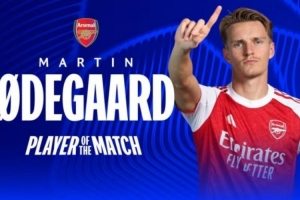 1助攻4关键传球，厄德高当选阿森纳2-0奥林匹亚科斯一役全场最佳