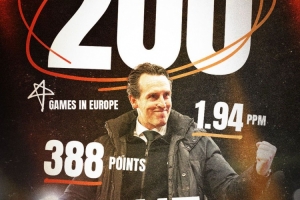 埃梅里完成执教生涯在欧战的200场里程碑，共取得115场胜利388分