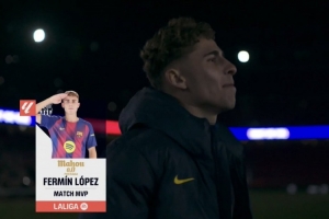 1球1关键传球+3造犯规！官方：费尔明当选巴萨vs毕巴全场MVP