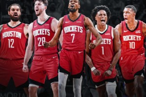 火箭这套首发身高历史第一！4个超过2米1的，2米03的阿门都只能算小矮人