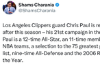 Shams曝保罗本赛季结束后退役